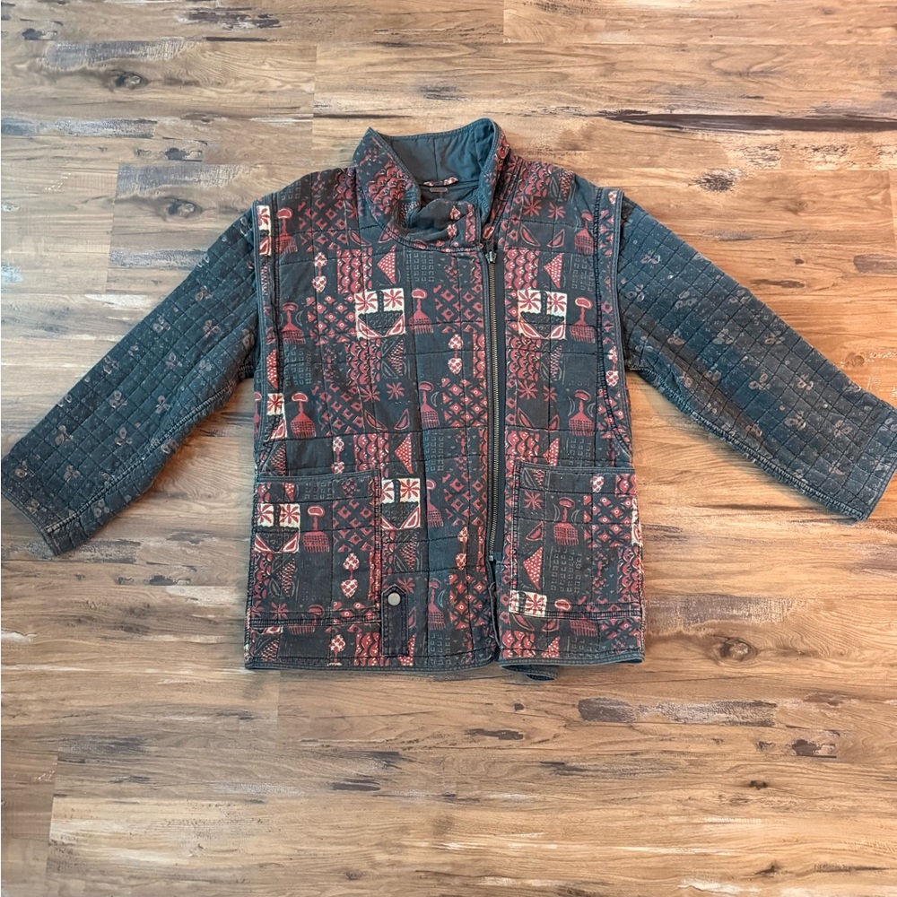 Free People Oversized Quilted Jacket in Dark Gray and Rust